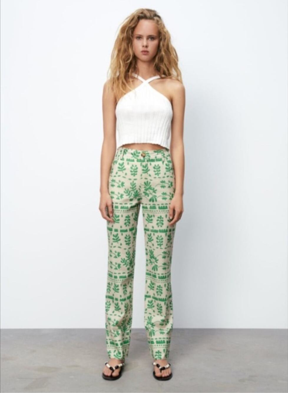 Zara Boho Linen Blend Floral Pants Womens S Printed Straight Leg Paisley Hippie